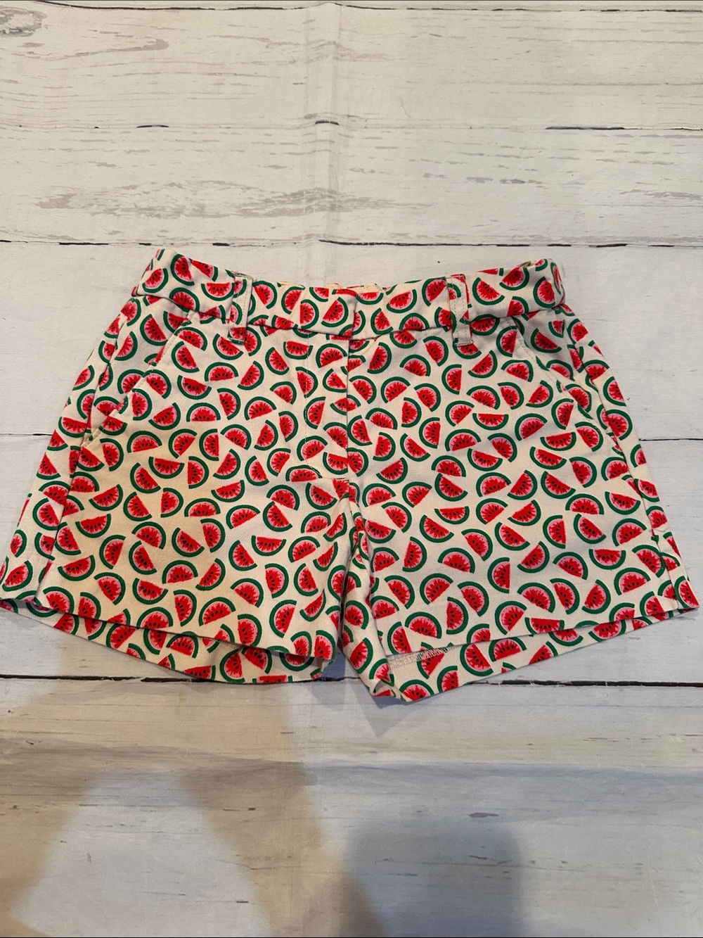 J Crew crewcuts Watermelon Print Cotton Shorts - White/Red/Green size 12 cotton
